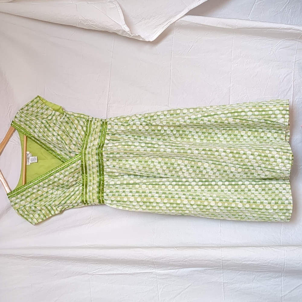 Coldwater Creek dress green polka dot lined v-neck sleeveless dress cap 8